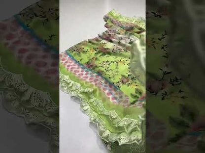 ANEELAS GREEN PRINTED CHICKEN KARI LAWN COLLECTION| UNSTITCHED 3 PCS BY SHAEBIZ