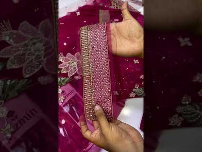 JAZMIN SANAM PINK 2026 LUXURY CHIFFON COLLECTION| UNSTITCHED 3 PCS|TOP PAKISTANI DRESS BY SHAEBIZ