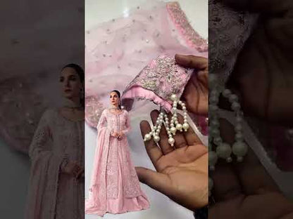 MARIA B EMBROIDERED PINK SHEESHA SILK DRESS| UNSTITCHED 3 PCS BY SHAEBIZ