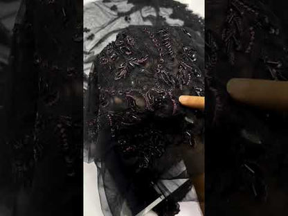 IMROZIA MATTE BLACK LUXURY NET DRESS| UNSTITCHED MASTER REPLICA BY SHAEBIZ