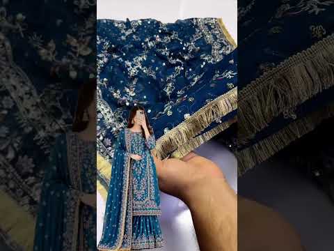 SHAEBIZ BLUE CHIFFON DRESS WITH GHRARA | UNSTITCHED 3 PCS BY SHAEBIZ