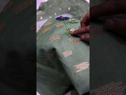 NUREH 2026 LUXURY MINT GREEN INDIAN RAW SILK| UNSTITCHED MASTER REPLICA| TOP PAKISTANI DRESS BY SHAEBIZ