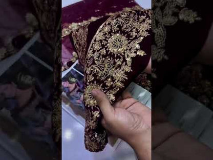 ANEELA'S ALIVE MEHROON LUXURY VELVET COLLECTION| WINTER COLLECTION| TOP PAKISTANI DRESS BY SHAEBIZ