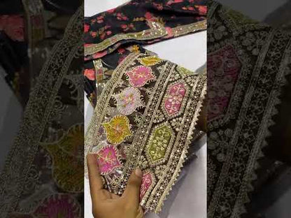 ANEELA'S TREND BLACK MULTI PRINT SHAMOOZ SILK| 2025 LATEST COLLECTION| TOP PAKISTANI DRESS BY SHAEBIZ