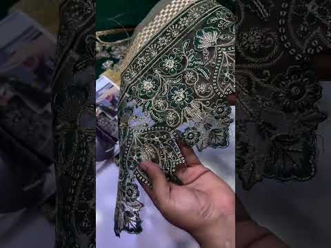 SAHANE BOTTLE GREEN LUXURY EMBROIDERED CHIFFON COLLECTION| UNSTITCHED 3 PCS| TOP PAKISTANI DRESS BY SHAEBIZ