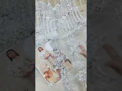 MARYAM HUSSAIN LUXURY WHITE NET DRESS| UNSTITCHED MASTER REPLICA| TOP PAKISTANI DRESS BY SHAEBIZ