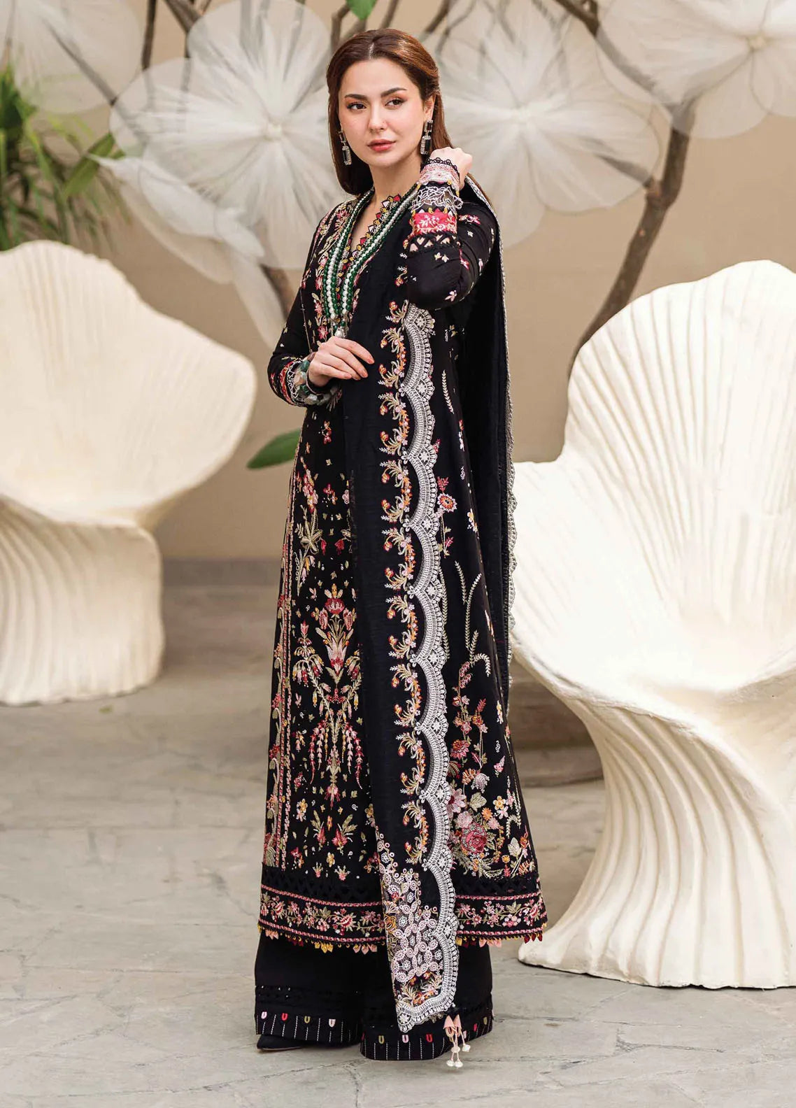 QALAMKAR LUXURY LAWN EMBROIDERED DRESS | HANIA AMIR| TOP PAKISTANI DRESS BY SHAEBIZ