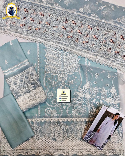 Pakistani gowns from Shaebiz's Qalamqar ChickenKari Lawn 2024 Eid Collection