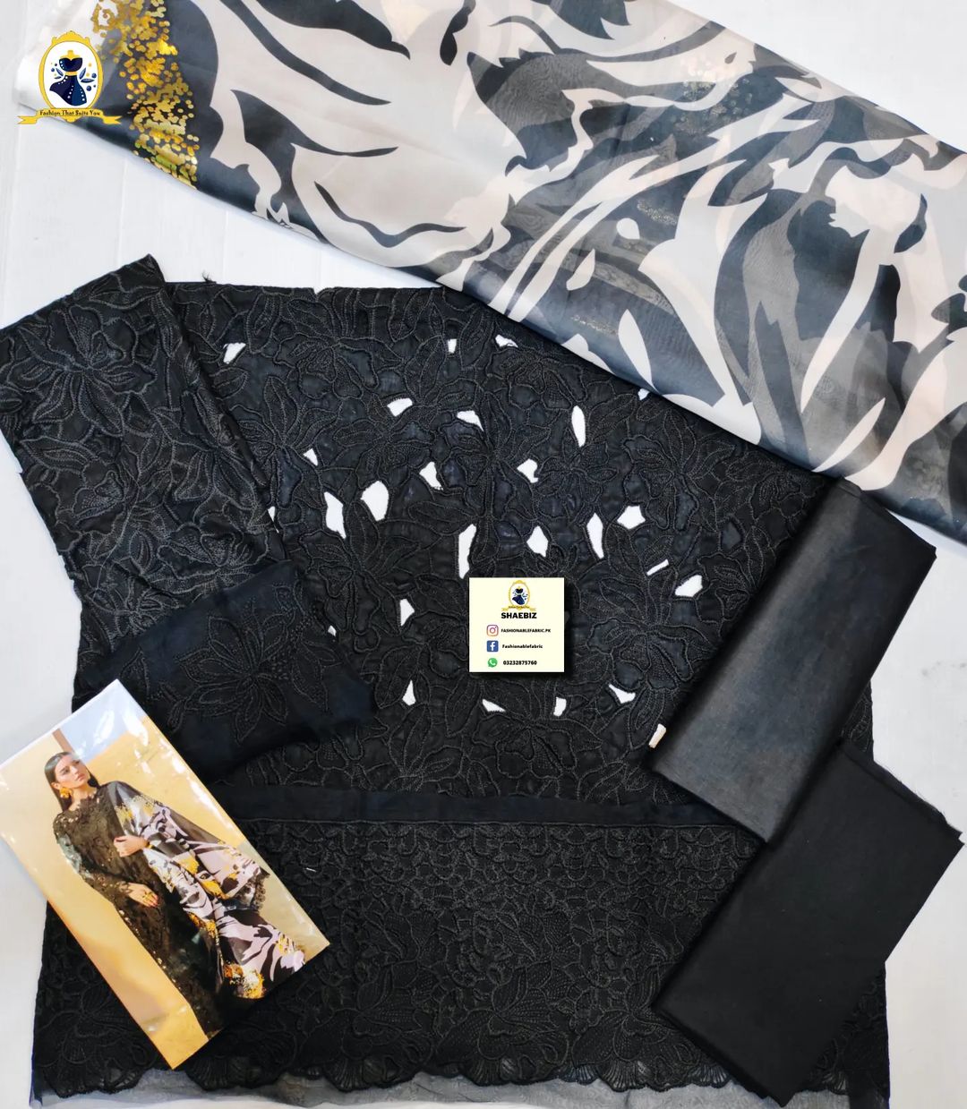 Rang Rasiya Black Cutwork | Fancy Lawn Top Pakistani Dress Summer 2024 | By Shaebiz