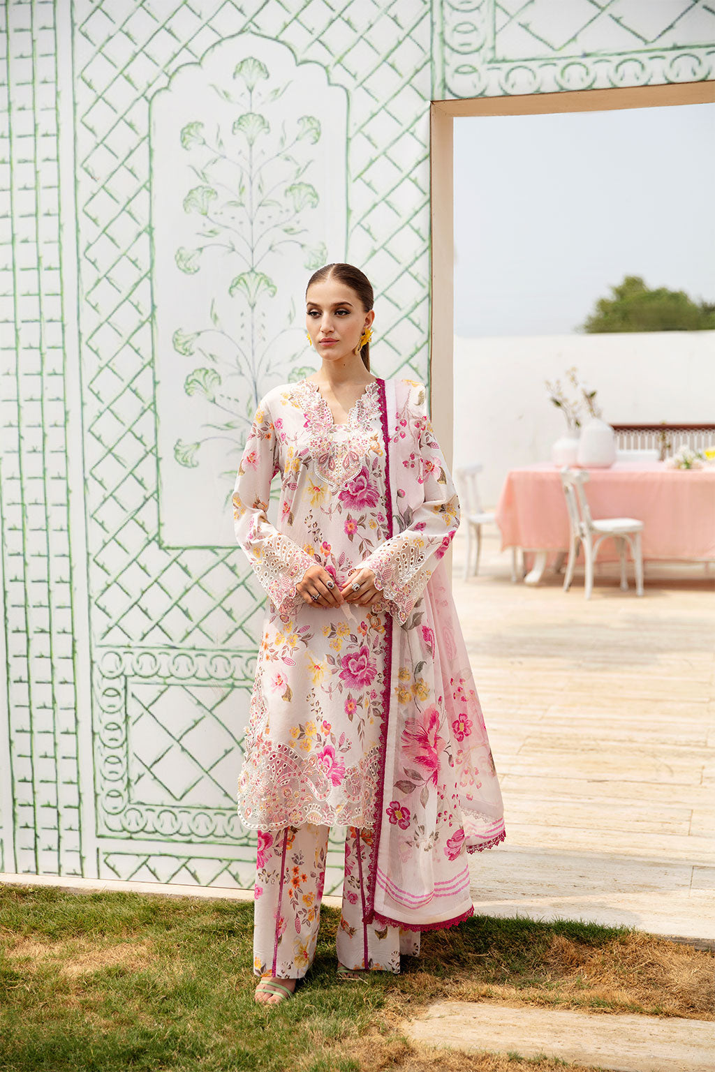 RANGREZ BY RAMSHA PINK PETAL LUXURY LAWN COLLECTION| UNSTITCHED SUMMER COLLECTION| TOP PAKISTANI DRESS BY SHAEBIZ