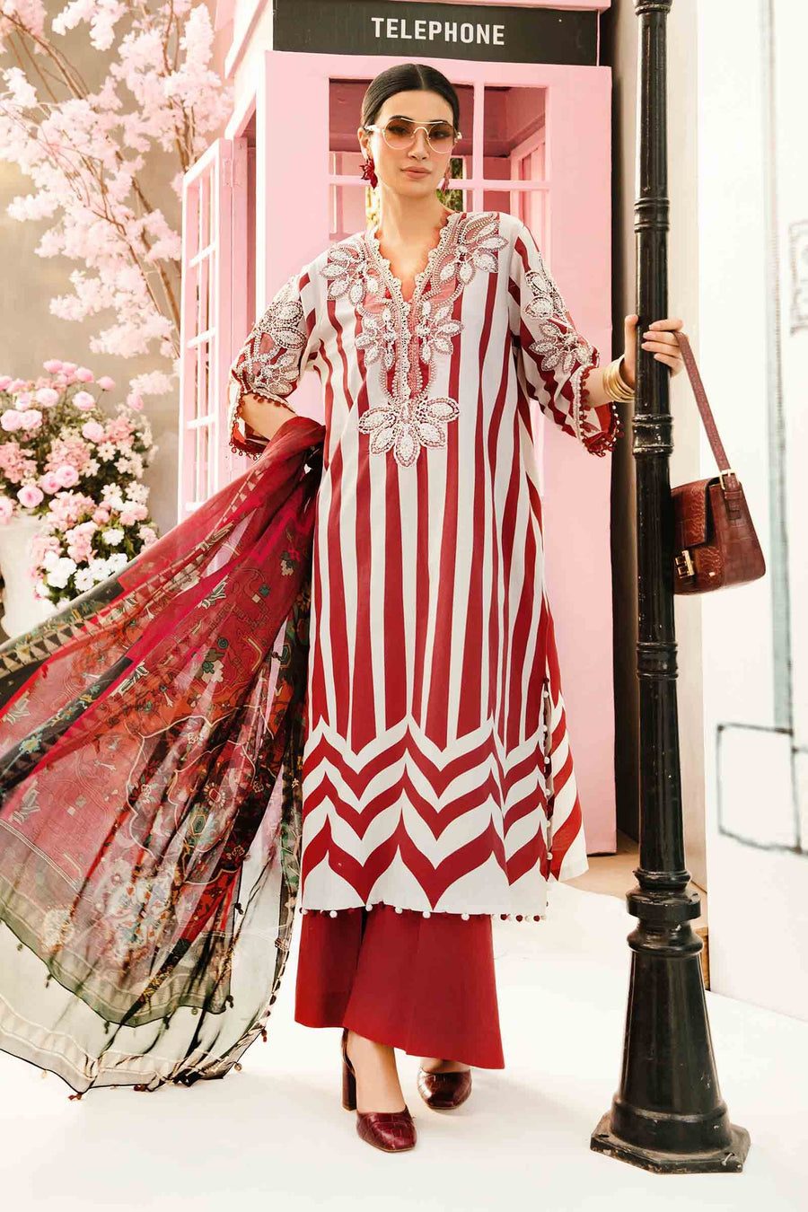 MARIA B RED RUBY MPRINT PARTY WEAR COLLECTION|TOP PAKISTANI DRESS BY SHAEBIZ