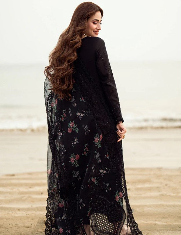 NUREH BLACK SANAM RE LUXURY LAWN COLLECTION| TOP PAKISTANI DRESS BY SHAEBIZ