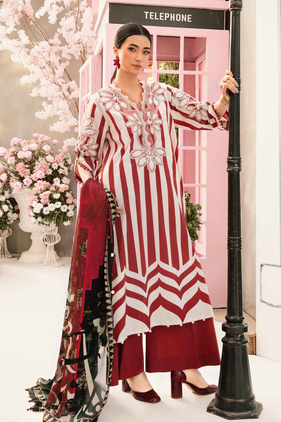 MARIA B RED RUBY MPRINT PARTY WEAR COLLECTION|TOP PAKISTANI DRESS BY SHAEBIZ