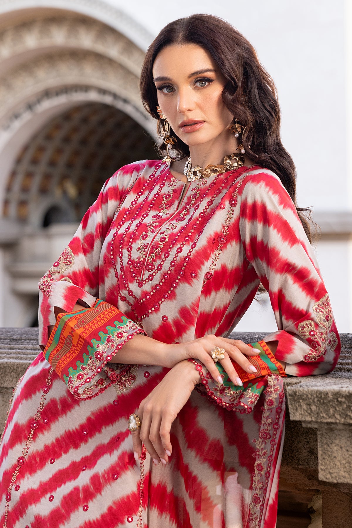 CHARIZMA RED LAWN LUXURY LAWN COLLECTION WITH SILK DUPATTA | TOP PAKISTANI DRESS BY SHAEBIZ