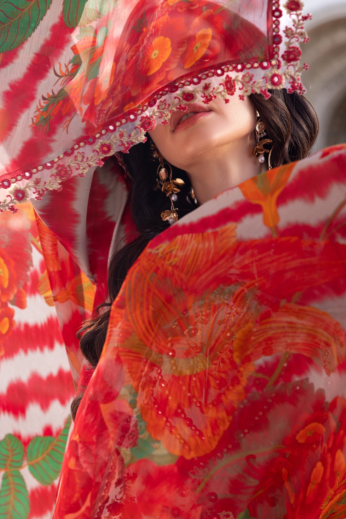 CHARIZMA RED LAWN LUXURY LAWN COLLECTION WITH SILK DUPATTA | TOP PAKISTANI DRESS BY SHAEBIZ