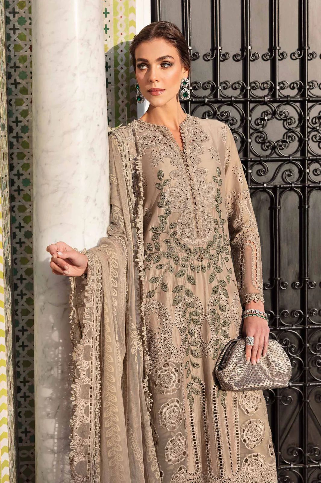 MARIA B COFFEE LUXURY LAWN CHICKEN KARI COLLECTION|TOP PAKISTANI DRESS BY SHAEBIZ