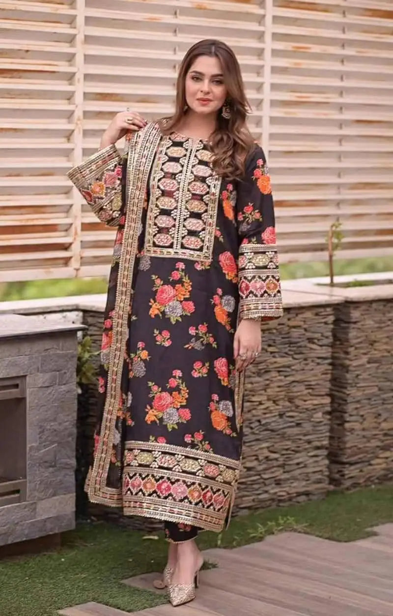 ANEELA'S TREND BLACK MULTI PRINT SHAMOOZ SILK| 2025 LATEST COLLECTION| TOP PAKISTANI DRESS BY SHAEBIZ