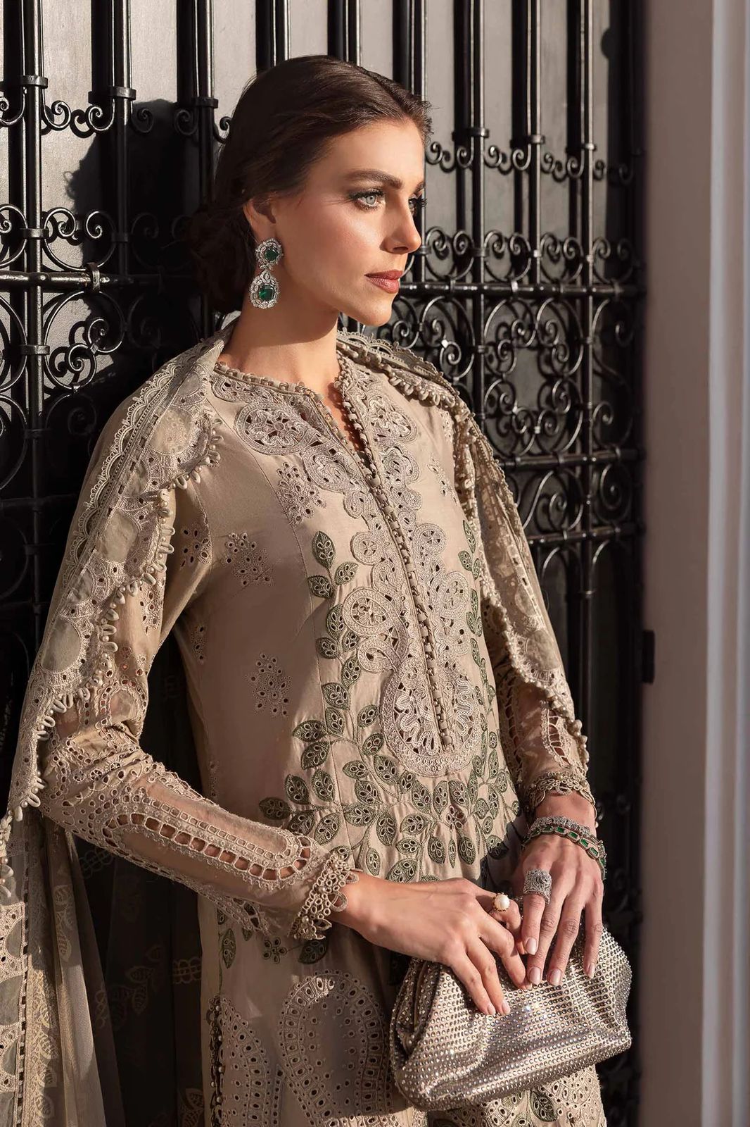 MARIA B COFFEE LUXURY LAWN CHICKEN KARI COLLECTION|TOP PAKISTANI DRESS BY SHAEBIZ