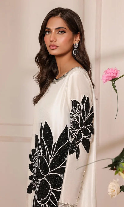 NOMI ANSARI LUXURY WHITE SILK COLLECTION TOP PAKISTANI DRESS BY SHAEBIZ